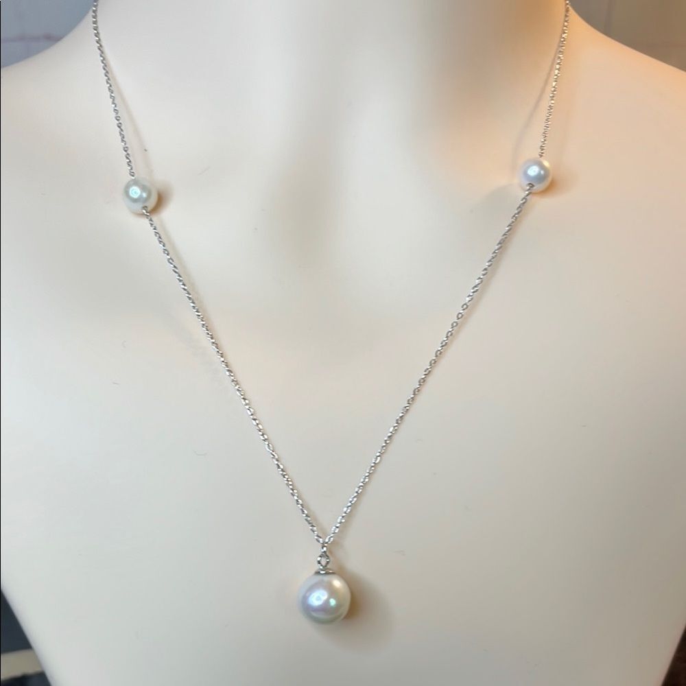 White Edison Pearl Necklace in Rhodium Over Sterling Silver 20 Inches